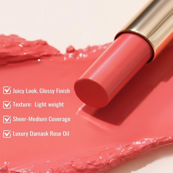 🆕 Coral Peach Lipstick Moisture Tinted Lip Balm Coverage Juicy Look Deep Kiss - Picture 4 of 10